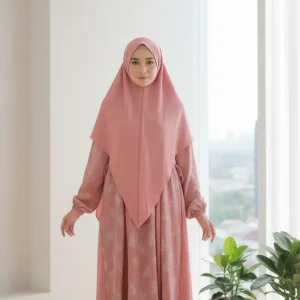 Hajjanah 'Aisha' Rose Pink Patterned Gamis Set