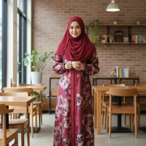 Hajjanah 'Amara' Maroon Floral Abaya