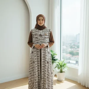 Hajjanah 'Warisan' Ethnic Outer Gamis Set (Brown)