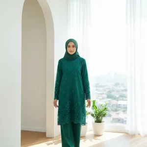 Hajjanah 'Mila' Emerald Lace Kurung Set