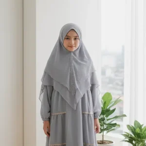 Hajjanah 'Ethereal' Kids Grey Gamis Set