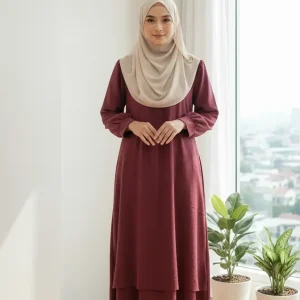 Hajjanah 'Zara' Maroon Layered Gamis