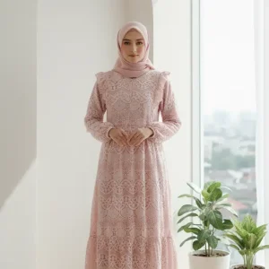 Hajjanah 'Aisha' Pink Lace Maxi Dress