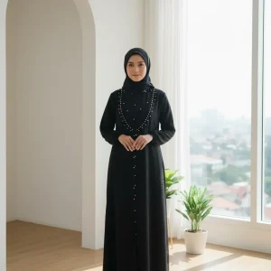 Hajjanah 'Mutiara Noir' Premium Black Abaya