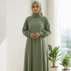 Hajjanah 'Safiya' Sage Pearl Detail Gamis