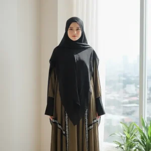 Hajjanah 'Zahra' Olive Embroidered Abaya Set