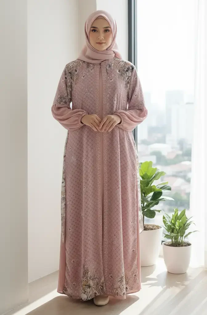 Hajjanah 'Zara' Printed Panel Gamis